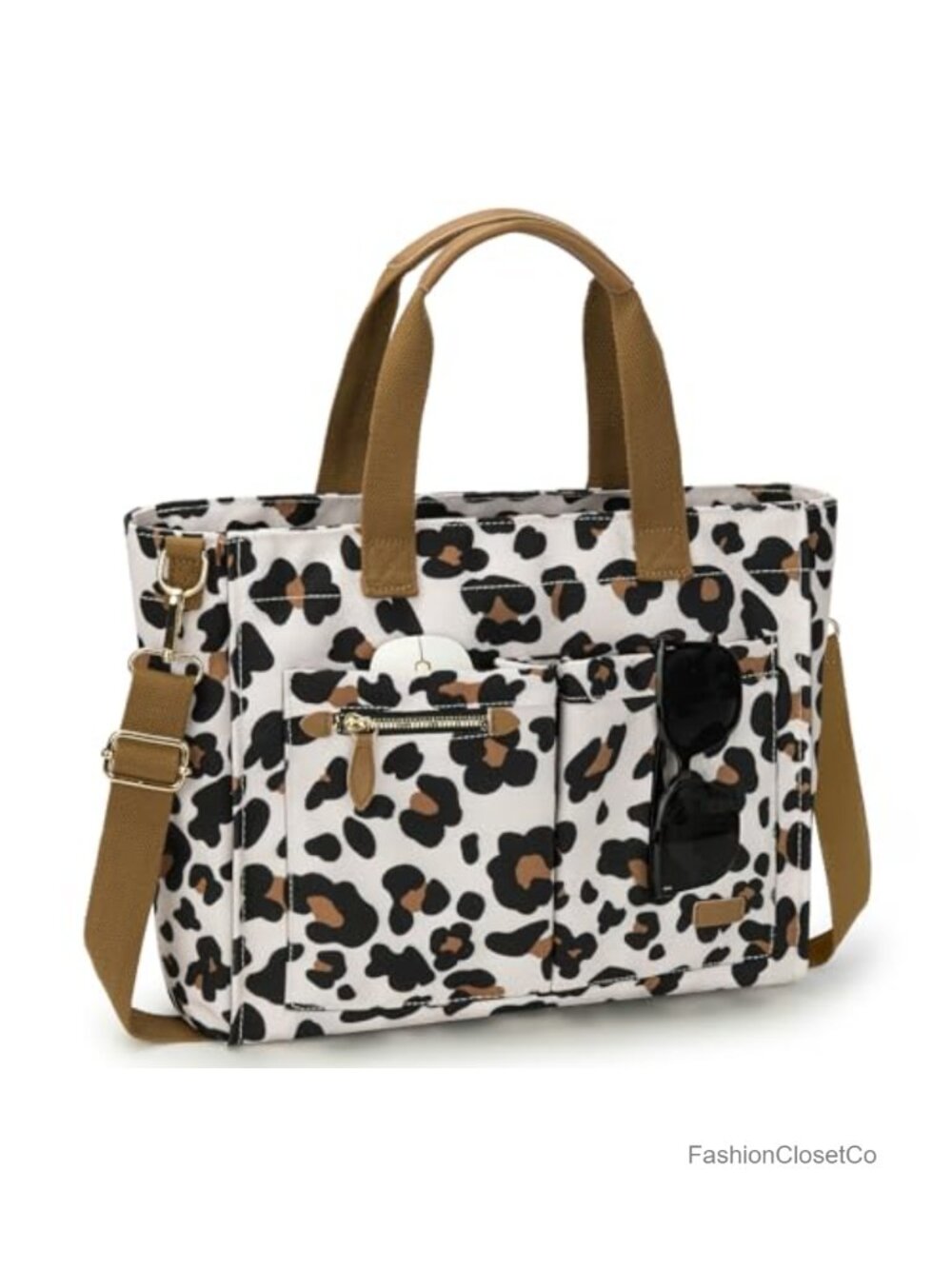 Canvas Tote Bag for Women, Large Travel Work Bag with Zipper & Compartments